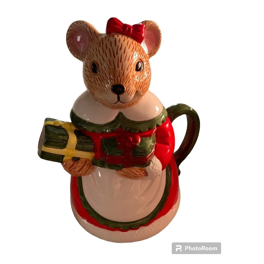 Vintage Mrs Christmas Mouse‎ Tea Pot With Sugar And Creamer